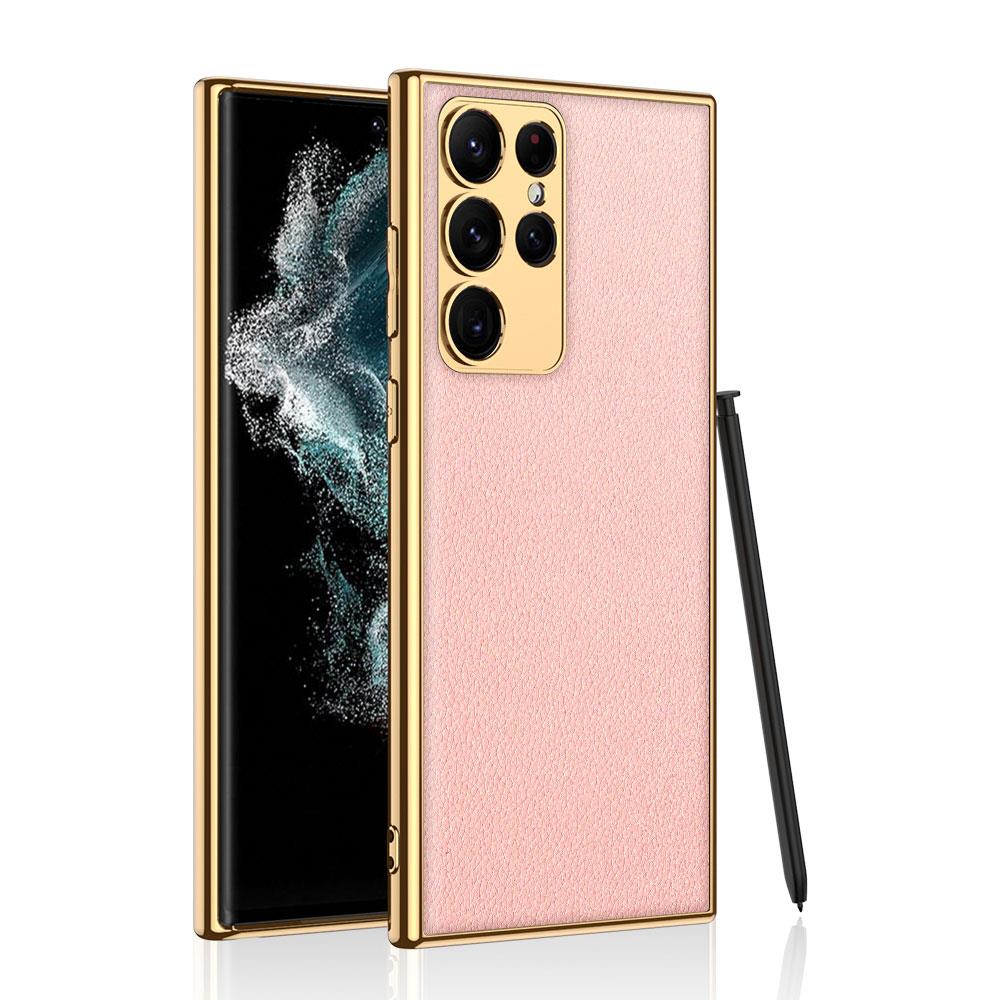 Galaxy S23 Ultra Uyumlu Kılıf Deri Görünümlü Kenarları Elektroplating Kaplama Zore Fizyon Kapak