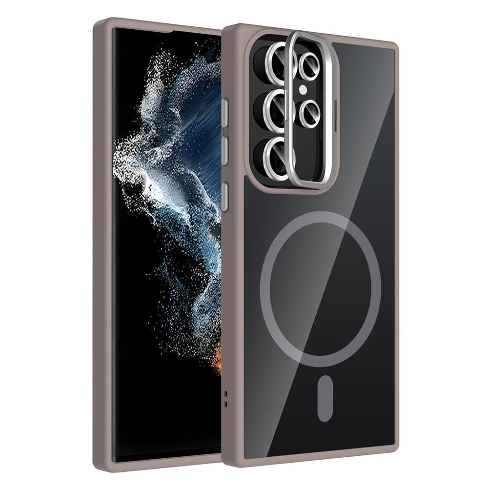 Galaxy S23 Ultra Uyumlu Kılıf Standlı ve Kamera Lens Hediyeli M-Safe Şarj Özellikli Zore Etro Kapak