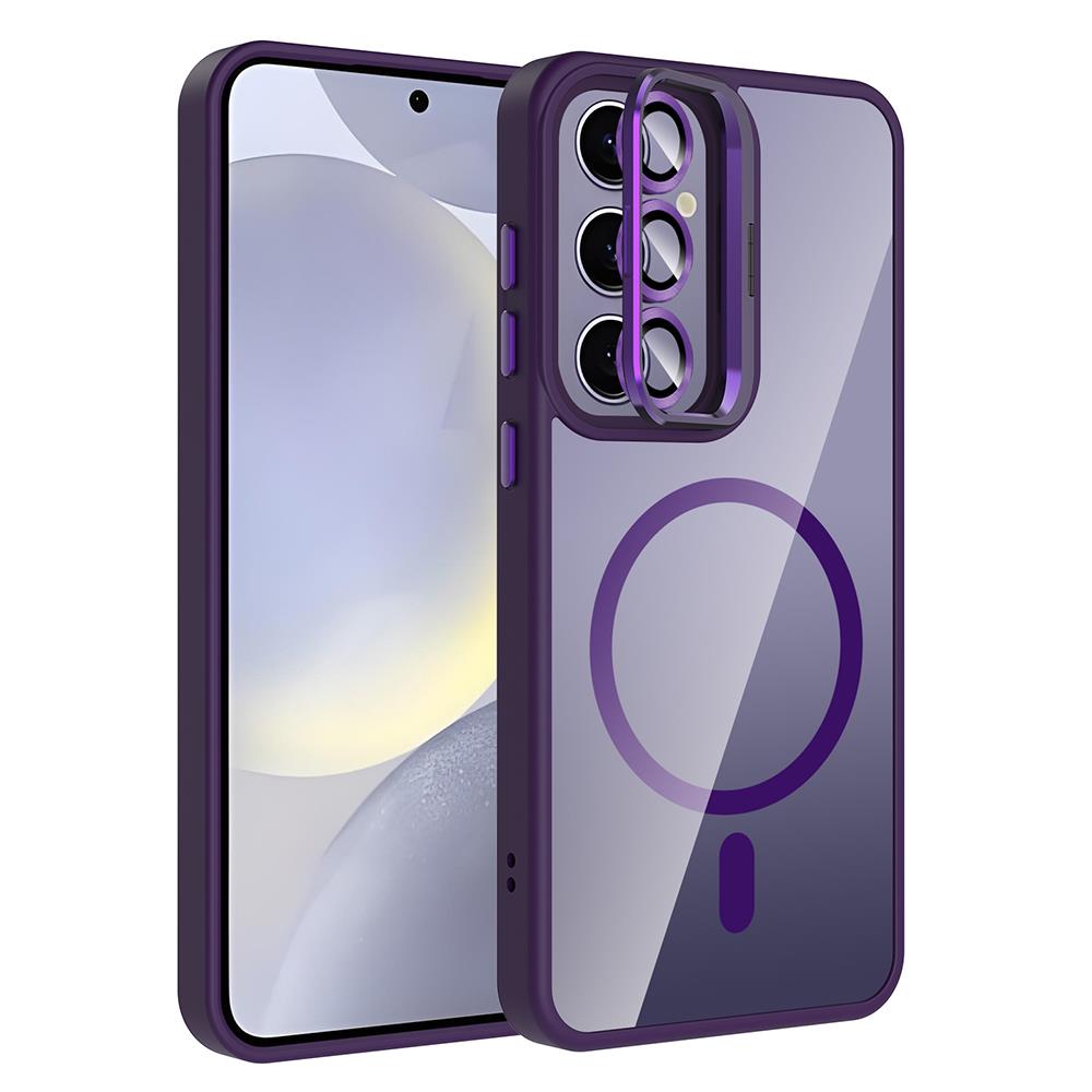 Galaxy S24 Plus Uyumlu Kılıf Standlı ve Kamera Lens Hediyeli M-Safe Şarj Özellikli Zore Etro Kapak