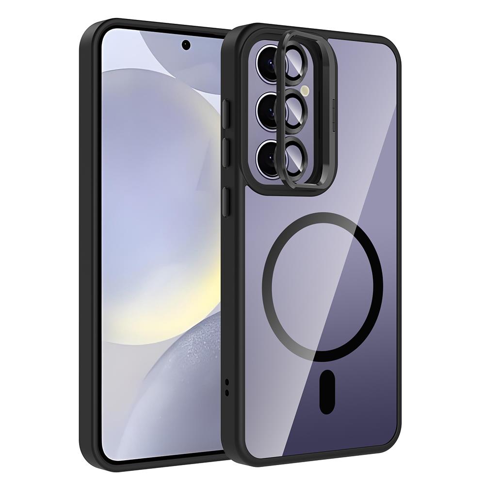 Galaxy S24 Plus Uyumlu Kılıf Standlı ve Kamera Lens Hediyeli M-Safe Şarj Özellikli Zore Etro Kapak
