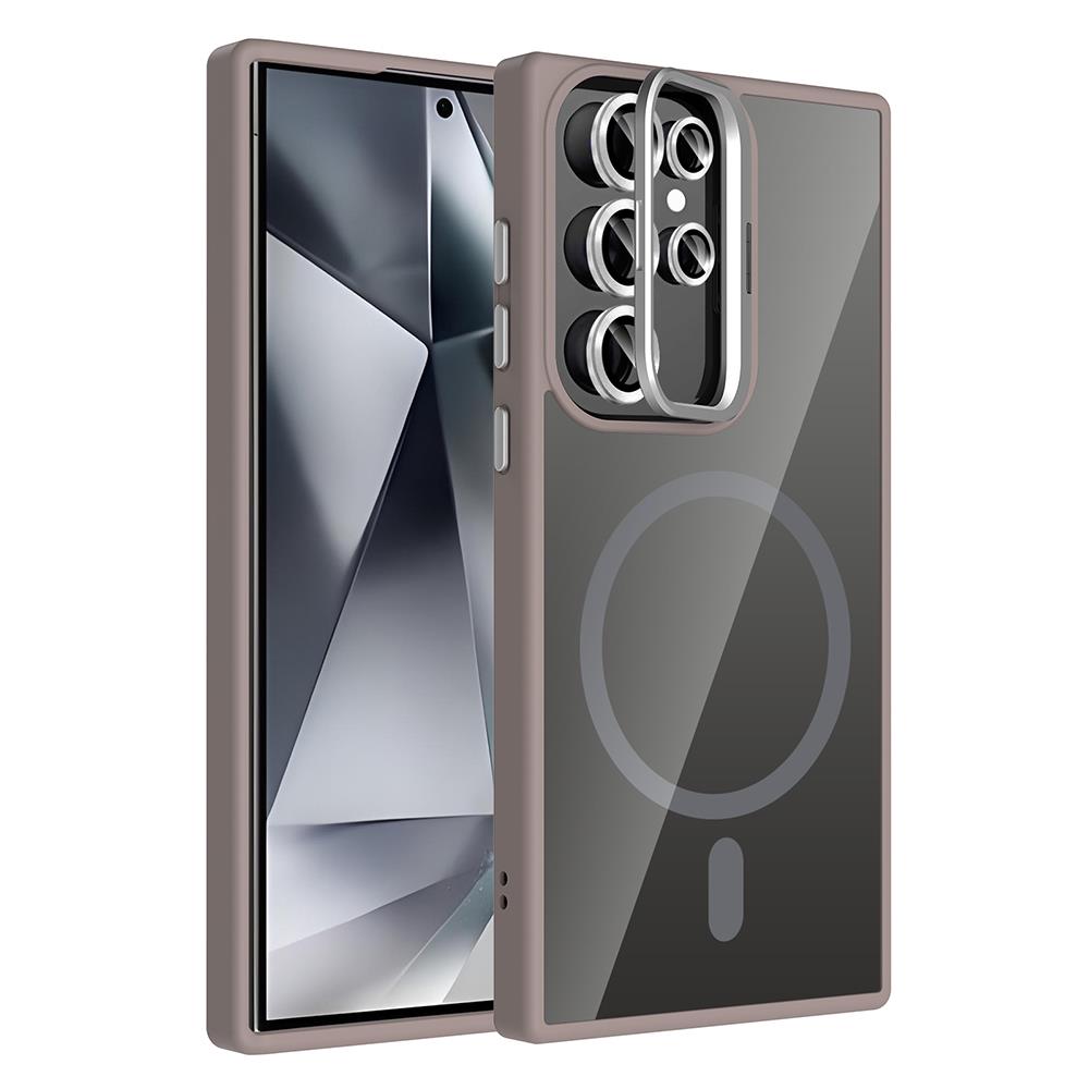 Galaxy S24 Ultra Uyumlu Kılıf Standlı ve Kamera Lens Hediyeli M-Safe Şarj Özellikli Zore Etro Kapak