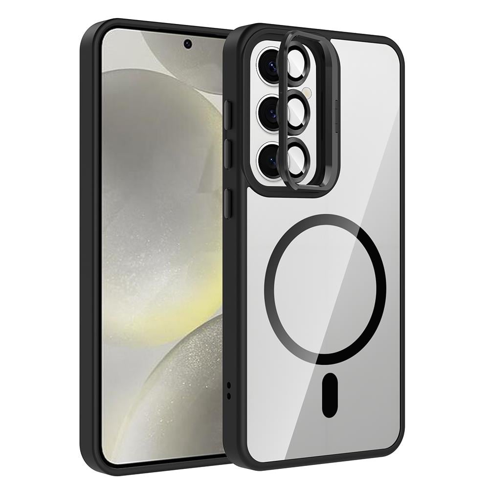 Galaxy S24 Uyumlu Kılıf Standlı ve Kamera Lens Hediyeli M-Safe Şarj Özellikli Zore Etro Kapak