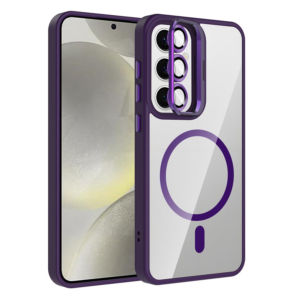 Galaxy S24 Uyumlu Kılıf Standlı ve Kamera Lens Hediyeli M-Safe Şarj Özellikli Zore Etro Kapak