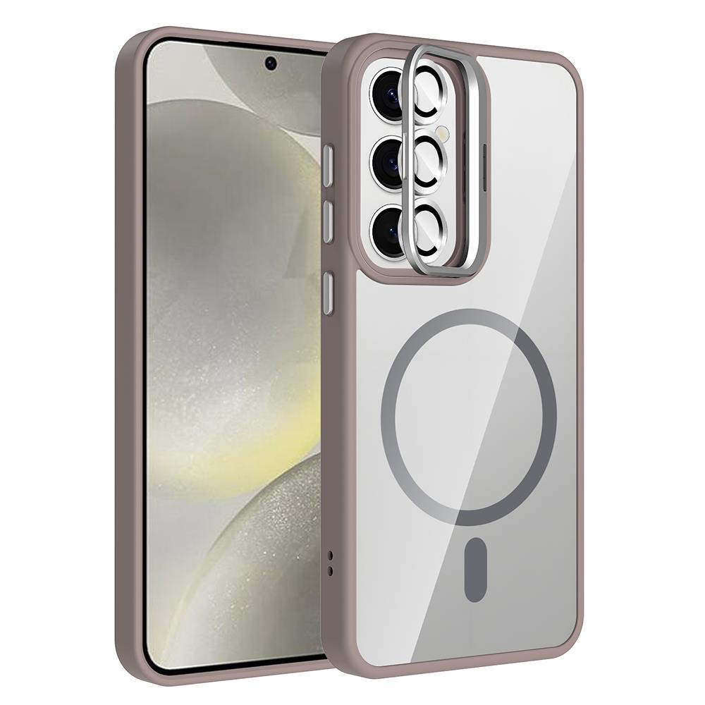 Galaxy S24 Uyumlu Kılıf Standlı ve Kamera Lens Hediyeli M-Safe Şarj Özellikli Zore Etro Kapak