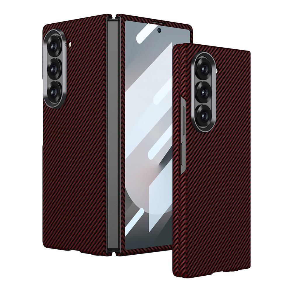 Galaxy Z Fold 6 Uyumlu Kılıf Kamera Korumalı Karbon Fiber Tasarımlı Arka Yüzey Zore Kıpta Karbon Kapak