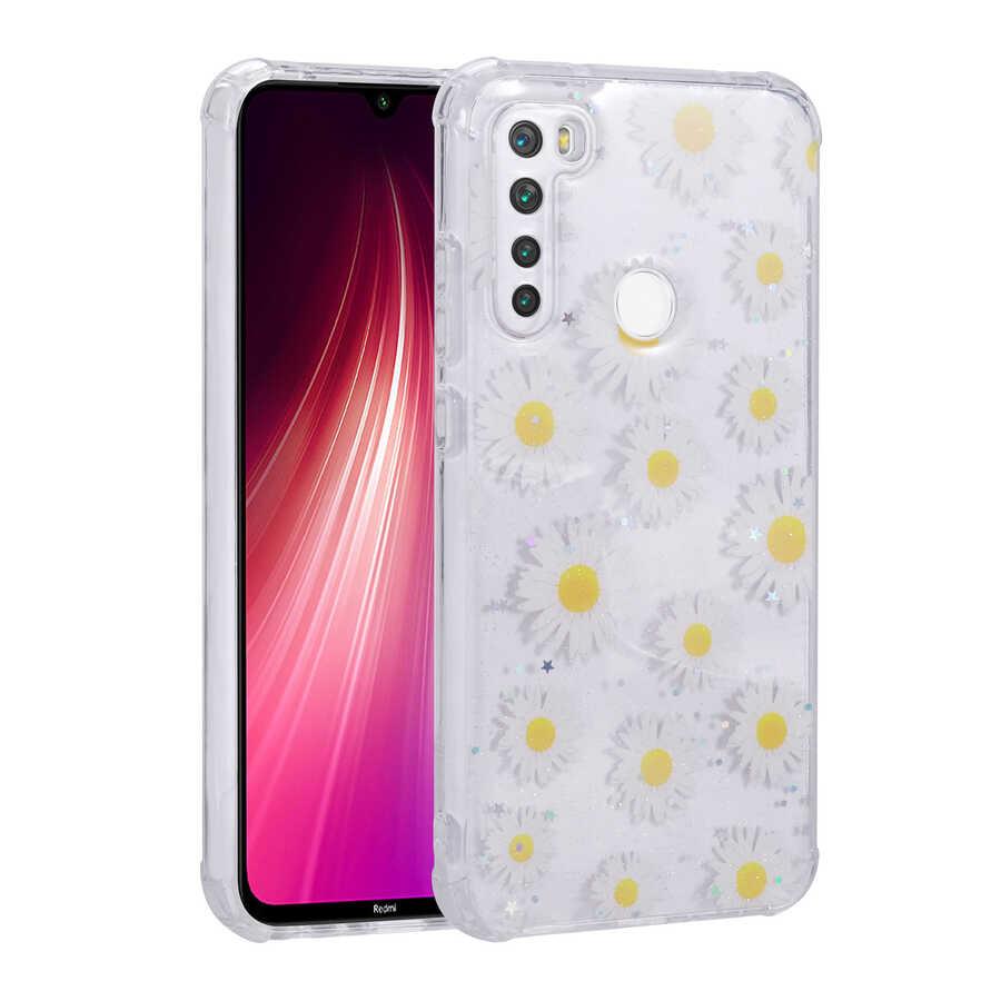 Xiaomi Redmi Note 8 Uyumlu Kılıf Simli Desenli Kamera Korumalı Parlak Zore Popy Kapak