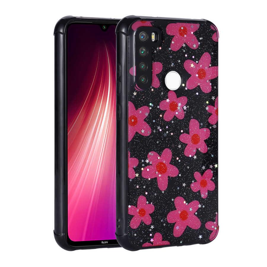 Xiaomi Redmi Note 8 Uyumlu Kılıf Simli Desenli Kamera Korumalı Parlak Zore Popy Kapak