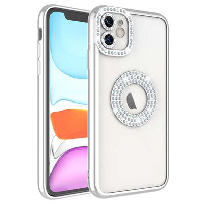 Apple iPhone 11 Uyumlu Kılıf Kamera Korumalı Taş Süslemeli Arkası Şeffaf Zore Asya Kapak