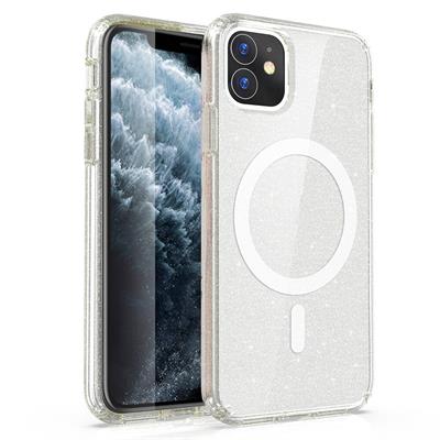 Apple iPhone 11 Uyumlu Kılıf M-safe Şarj Özellikli Parlayan Simli Saydam Renkli Zore Allstar Kapak