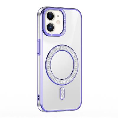 Apple iPhone 11 Uyumlu Kılıf Pırlanta Taş Tasarımlı M-safe Şarj Özellikli Zore Karetta Silikon Kapak