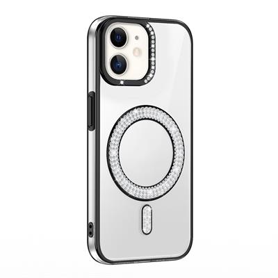 Apple iPhone 11 Uyumlu Kılıf Pırlanta Taş Tasarımlı M-safe Şarj Özellikli Zore Karetta Silikon Kapak