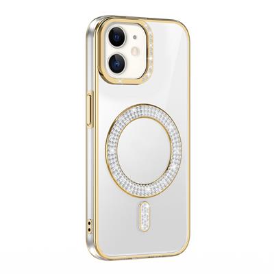 Apple iPhone 11 Uyumlu Kılıf Pırlanta Taş Tasarımlı M-safe Şarj Özellikli Zore Karetta Silikon Kapak