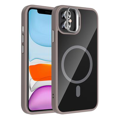 Apple iPhone 11 Uyumlu Kılıf Standlı ve Kamera Lens Hediyeli M-Safe Şarj Özellikli Zore Etro Kapak