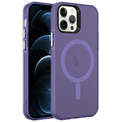 Apple iPhone 12 Pro Max Uyumlu Kılıf Zore M-safe Şarj Özellikli Buzlu Transparan C-Pro Sert Kapak