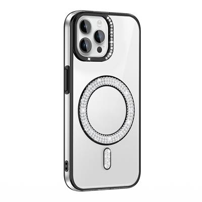 Apple iPhone 12 Pro Uyumlu Kılıf Pırlanta Taş Tasarımlı M-safe Şarj Özellikli Zore Karetta Silikon Kapak