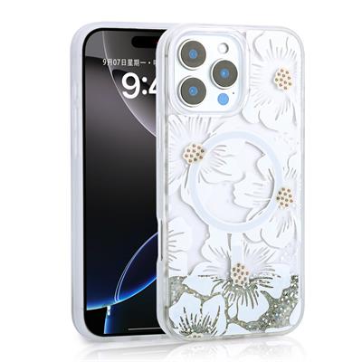 Apple iPhone 12 Pro Uyumlu Kılıf Sıvılı Simli Baskılı Şeffaf Arka Yüzey Zore Mossa Silikon Kapak