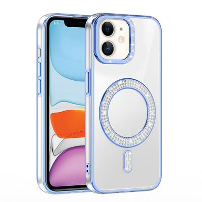 Apple iPhone 12 Uyumlu Kılıf Pırlanta Taş Tasarımlı M-safe Şarj Özellikli Zore Karetta Silikon Kapak