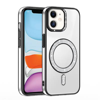 Apple iPhone 12 Uyumlu Kılıf Pırlanta Taş Tasarımlı M-safe Şarj Özellikli Zore Karetta Silikon Kapak