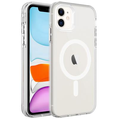 Apple iPhone 12 Uyumlu Kılıf Zore M-safe Şarj Özellikli Buzlu Transparan C-Pro Sert Kapak