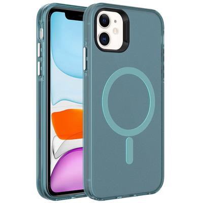 Apple iPhone 12 Uyumlu Kılıf Zore M-safe Şarj Özellikli Buzlu Transparan C-Pro Sert Kapak