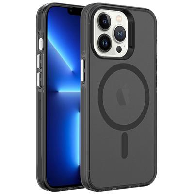 Apple iPhone 13 Pro Max Uyumlu Kılıf Zore M-safe Şarj Özellikli Buzlu Transparan C-Pro Sert Kapak