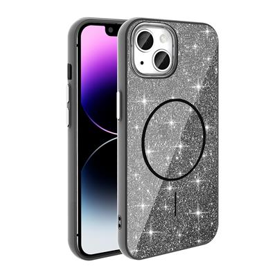 Apple iPhone 13 Uyumlu Kılıf M-safe Şarj Özellikli Parlayan Simli Zore Okso Kapak