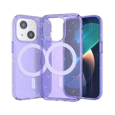 Apple iPhone 13 Uyumlu Kılıf M-safe Şarj Özellikli Parlayan Simli Saydam Renkli Zore Allstar Kapak