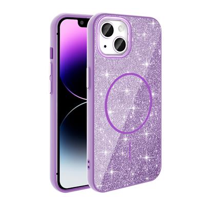 Apple iPhone 13 Uyumlu Kılıf M-safe Şarj Özellikli Parlayan Simli Zore Okso Kapak