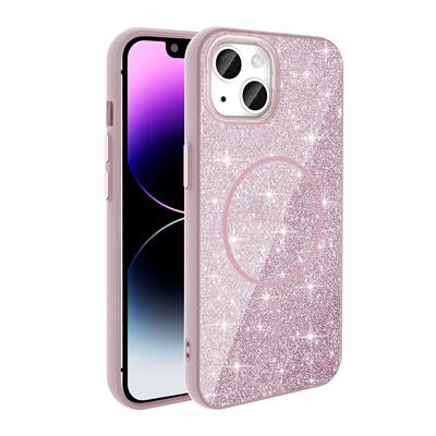 Apple iPhone 13 Uyumlu Kılıf M-safe Şarj Özellikli Parlayan Simli Zore Okso Kapak