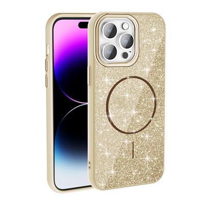 Apple iPhone 14 Pro Max Uyumlu Kılıf M-safe Şarj Özellikli Parlayan Simli Zore Okso Kapak