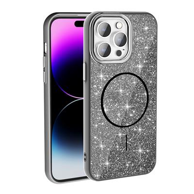 Apple iPhone 14 Pro Max Uyumlu Kılıf M-safe Şarj Özellikli Parlayan Simli Zore Okso Kapak