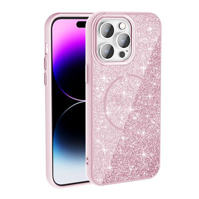 Apple iPhone 14 Pro Max Uyumlu Kılıf M-safe Şarj Özellikli Parlayan Simli Zore Okso Kapak