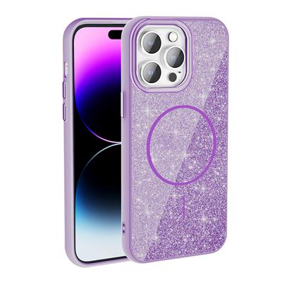 Apple iPhone 14 Pro Max Uyumlu Kılıf M-safe Şarj Özellikli Parlayan Simli Zore Okso Kapak