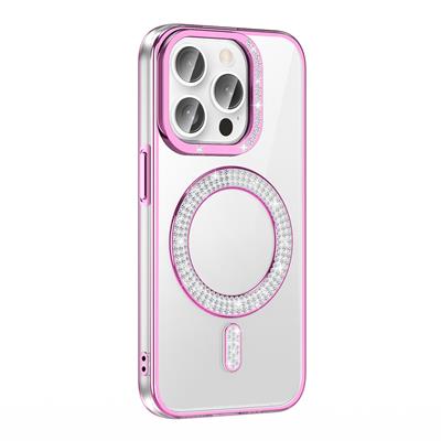 Apple iPhone 14 Pro Max Uyumlu Kılıf Pırlanta Taş Tasarımlı M-safe Şarj Özellikli Zore Karetta Silikon Kapak