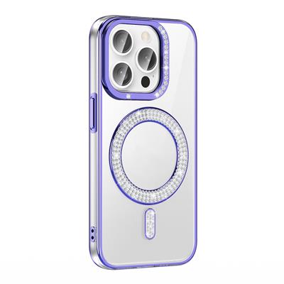 Apple iPhone 14 Pro Max Uyumlu Kılıf Pırlanta Taş Tasarımlı M-safe Şarj Özellikli Zore Karetta Silikon Kapak