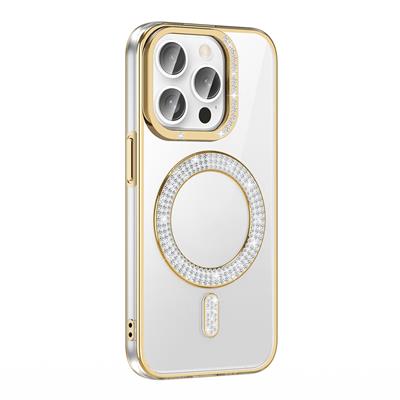 Apple iPhone 14 Pro Max Uyumlu Kılıf Pırlanta Taş Tasarımlı M-safe Şarj Özellikli Zore Karetta Silikon Kapak