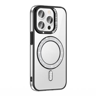 Apple iPhone 14 Pro Max Uyumlu Kılıf Pırlanta Taş Tasarımlı M-safe Şarj Özellikli Zore Karetta Silikon Kapak