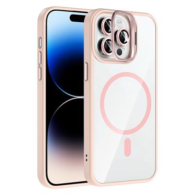 Apple iPhone 14 Pro Max Uyumlu Kılıf Standlı ve Kamera Lens Hediyeli M-Safe Şarj Özellikli Zore Etro Kapak