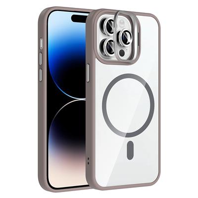 Apple iPhone 14 Pro Max Uyumlu Kılıf Standlı ve Kamera Lens Hediyeli M-Safe Şarj Özellikli Zore Etro Kapak