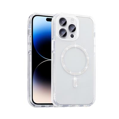 Apple iPhone 14 Pro Max Uyumlu Kılıf Taşlı Tasarım M-safe Şarj Özellikli Zore Koment Silikon Kapak