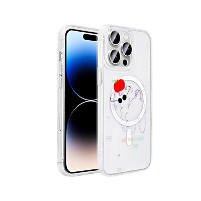 Apple iPhone 14 Pro Uyumlu Kılıf M-Safe Şarj Özellikli Şeffaf Zore Folk Sert Kapak