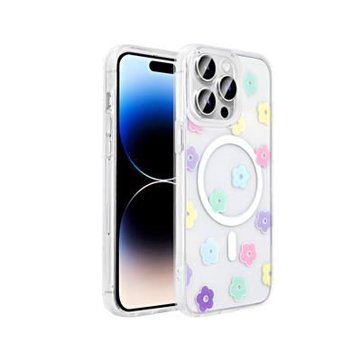 Apple iPhone 14 Pro Uyumlu Kılıf M-Safe Şarj Özellikli Şeffaf Zore Folk Sert Kapak