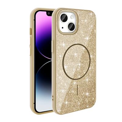 Apple iPhone 14 Uyumlu Kılıf M-safe Şarj Özellikli Parlayan Simli Zore Okso Kapak