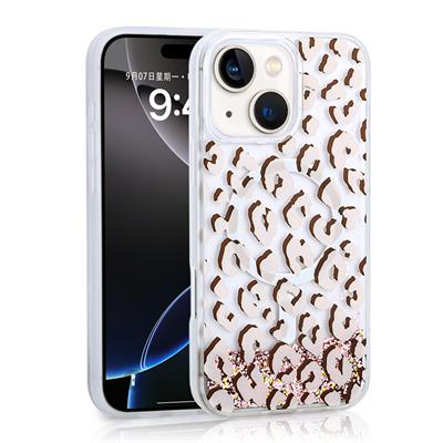 Apple iPhone 14 Uyumlu Kılıf Sıvılı Simli Baskılı Şeffaf Arka Yüzey Zore Mossa Silikon Kapak