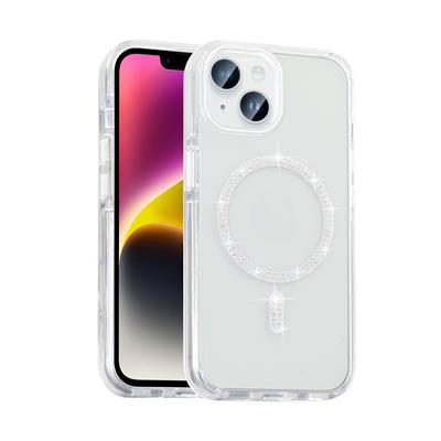 Apple iPhone 14 Uyumlu Kılıf Taşlı Tasarım M-safe Şarj Özellikli Zore Koment Silikon Kapak