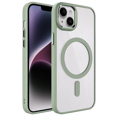 Apple iPhone 14 Uyumlu Kılıf Wireless Şarj Özellikli Zore Krom M-safe Silikon Kapak