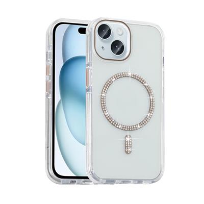 Apple iPhone 15 Plus Uyumlu Kılıf Taşlı Tasarım M-safe Şarj Özellikli Zore Koment Silikon Kapak