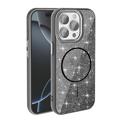 Apple iPhone 15 Pro Max Uyumlu Kılıf M-safe Şarj Özellikli Parlayan Simli Zore Okso Kapak