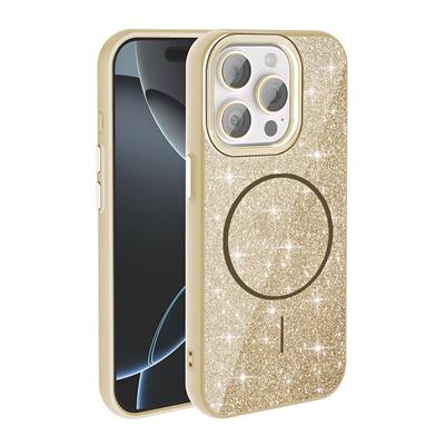 Apple iPhone 15 Pro Max Uyumlu Kılıf M-safe Şarj Özellikli Parlayan Simli Zore Okso Kapak