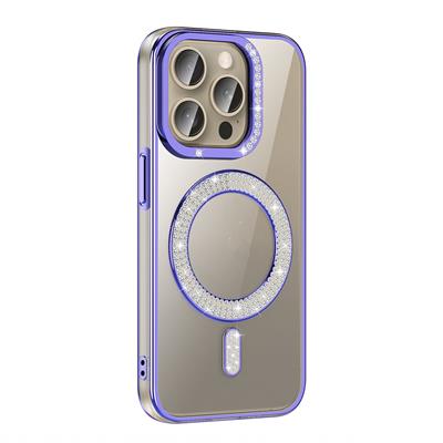 Apple iPhone 15 Pro Max Uyumlu Kılıf Pırlanta Taş Tasarımlı M-safe Şarj Özellikli Zore Karetta Silikon Kapak